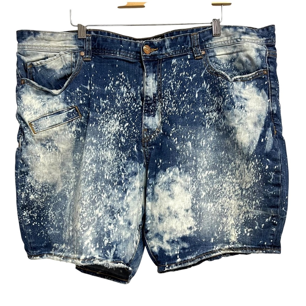 Hustle Gang Denim‎ Shorts Mens 42 Blue Acid Wash Paint Splatter Urban Streetwear